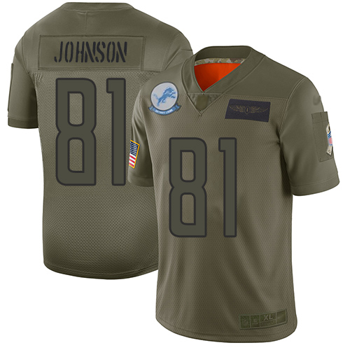 Nike Lions #81 Calvin Johnson Camo Youth Stitched NFL Limited 2019 Salute to Service Jersey